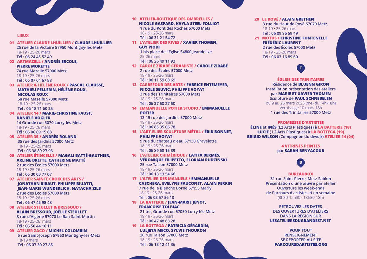 Liste, Parcours d'artistes, du 18 au 26 mars 2023 à Metz en Moselle