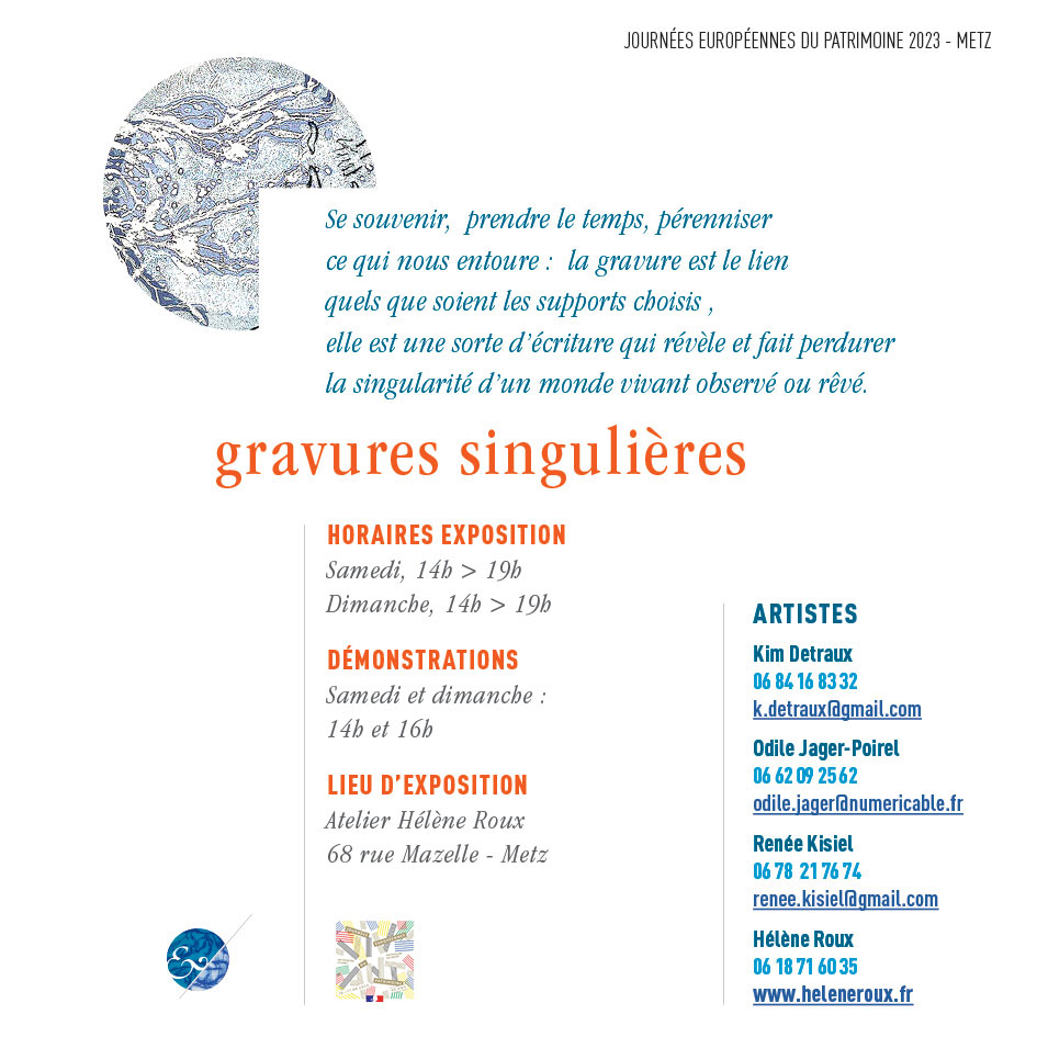 Gravures singulières, exposition à l'atelier d'Hélène Roux les 16 et 17 septembre 2023